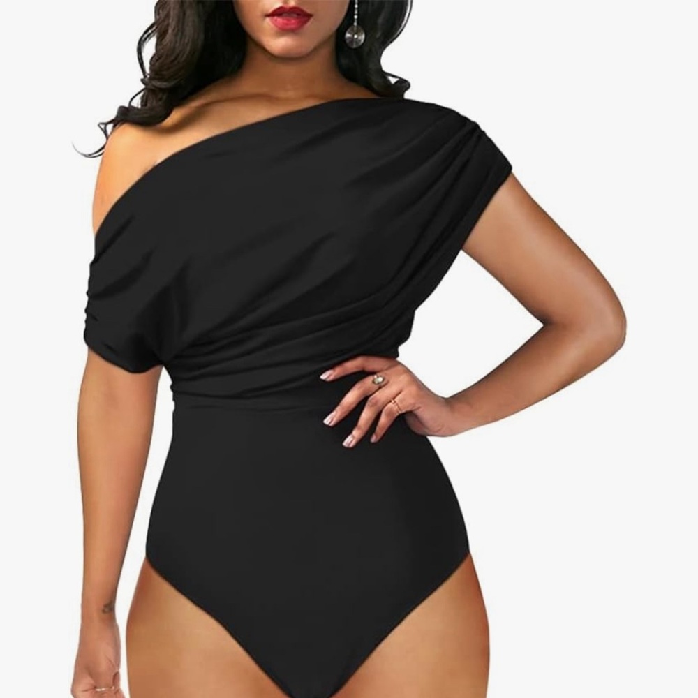 Black off the shoulder body suit